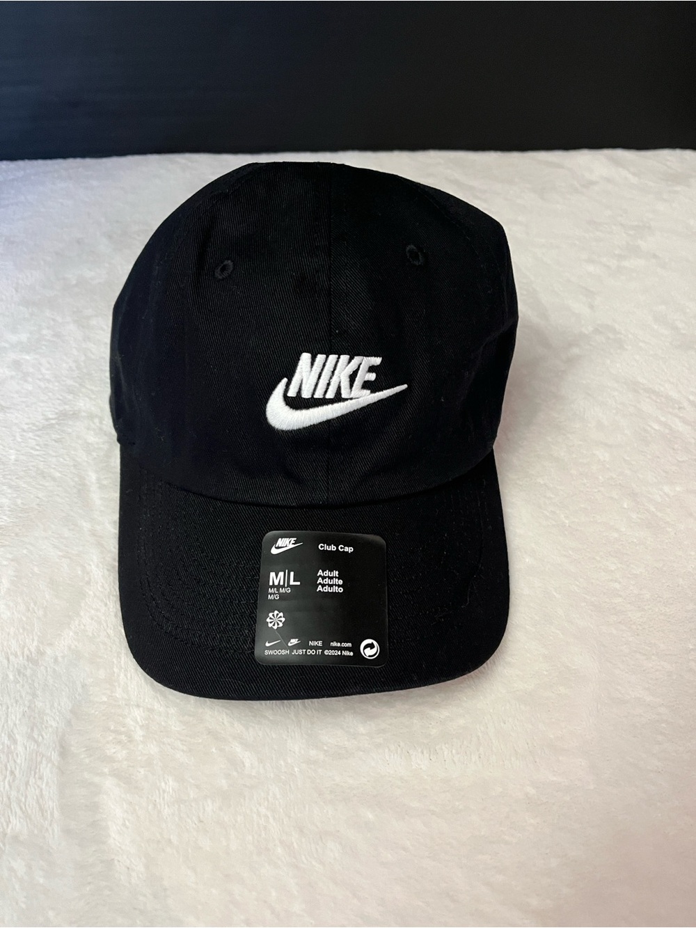 Nike Adult Black Club Cap with White Swoosh Futura/Unstructured